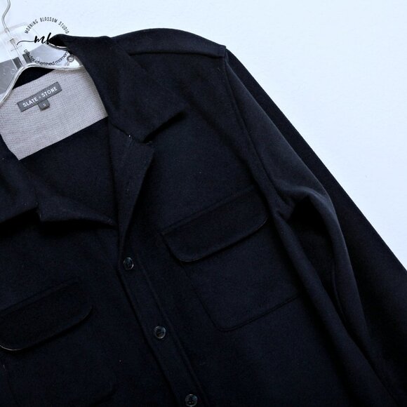 Slate & Stone Men's Wool Button Down Long Sleeve Shirt in Navy - Picture 3 of 7